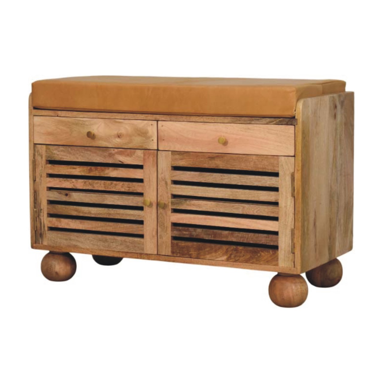Shutter Shoe Rack: Leather Upholstered with 2 Drawers and 4 Storage Shelves