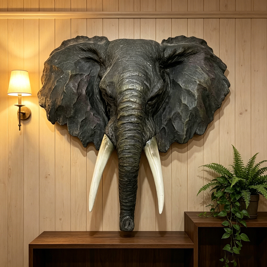 15.75" Wide Realistic Elephant Head Wall Sculpture
