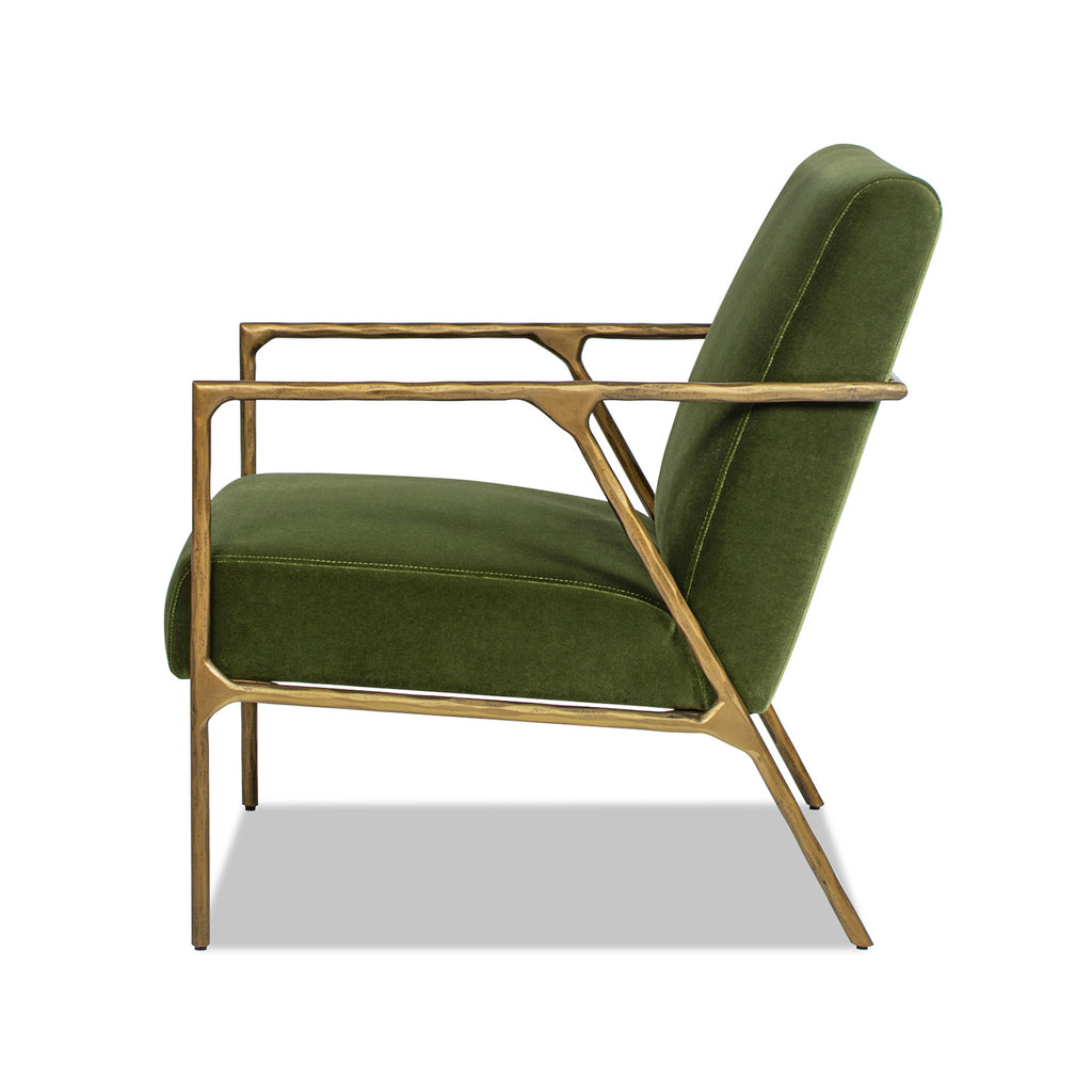 Aerin Hammered Brass Accent Chair, Olive Green Velvet, 24.5 Inches