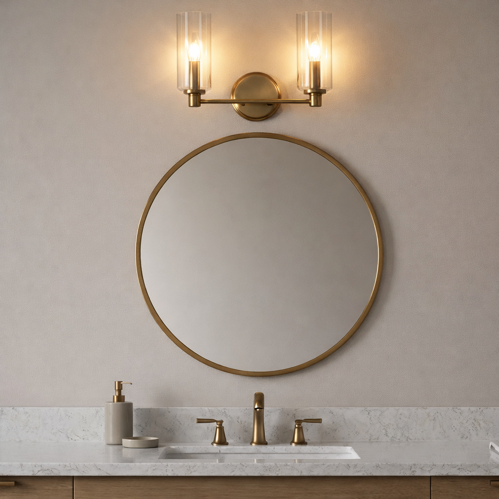 Regal Double Light Vanity With Clear Ribbed Glass - Satin