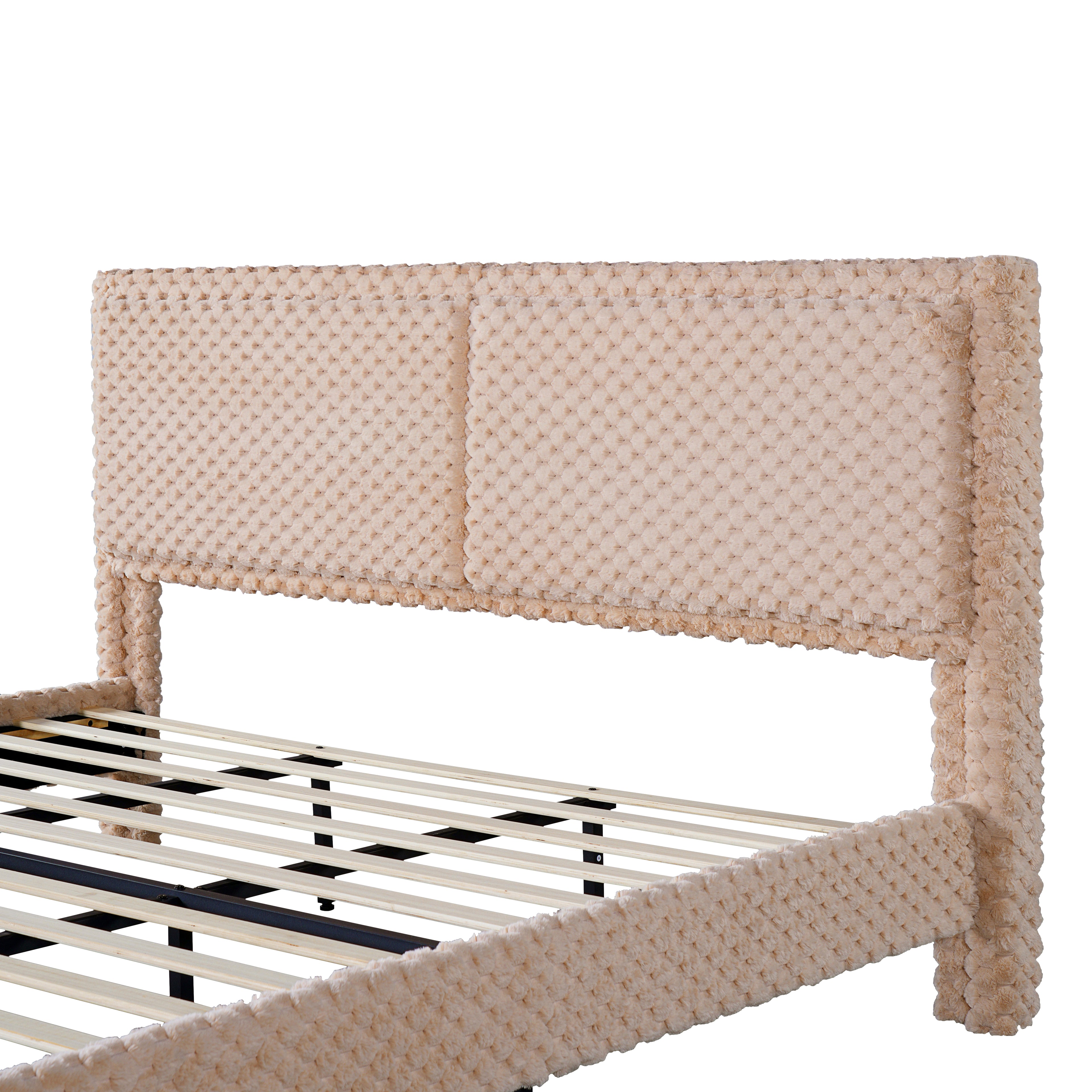 Simple Modern Camel Plush Soft Bed — King Size