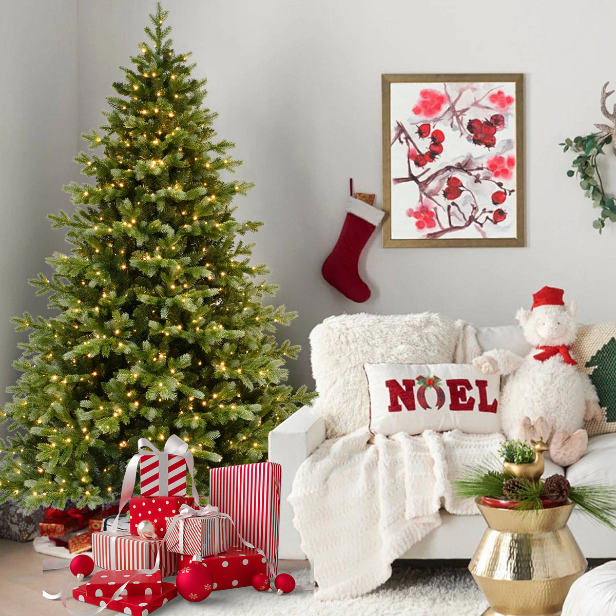 7-Foot Dual-Tone PE & PVC Artificial Christmas Tree, 800 Warm White LED Lights