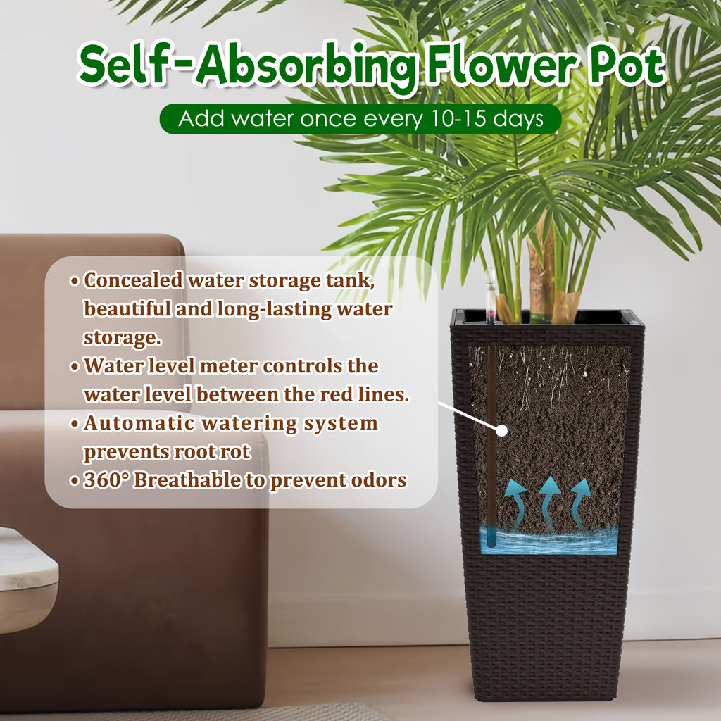 Pack of 2 Square Planters with Automatic Watering System