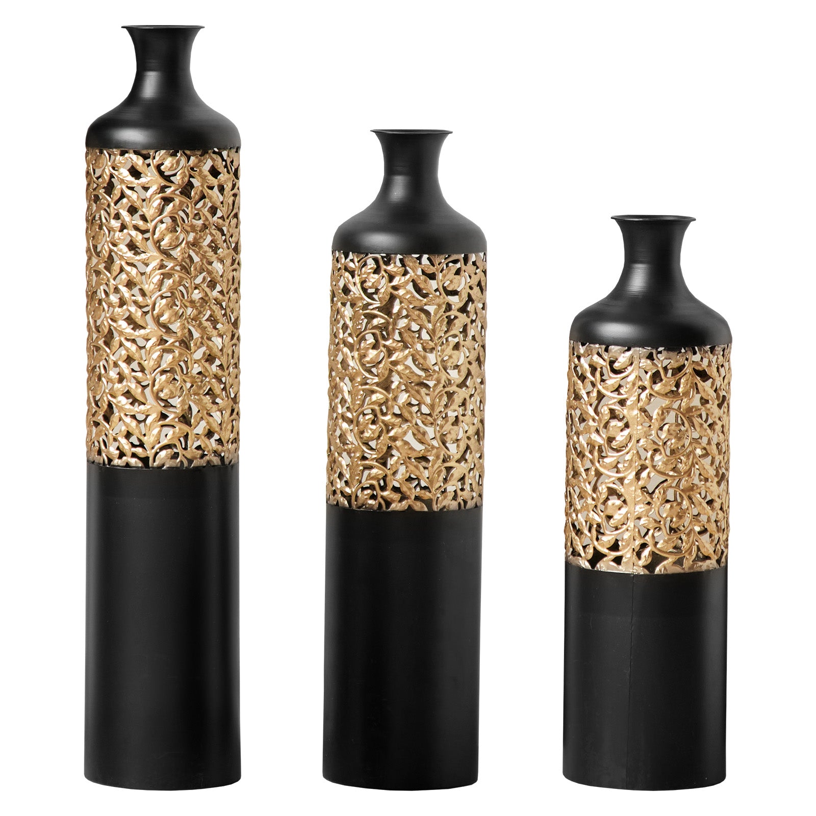 3-Piece Handcrafted Metal Floor Vase Set