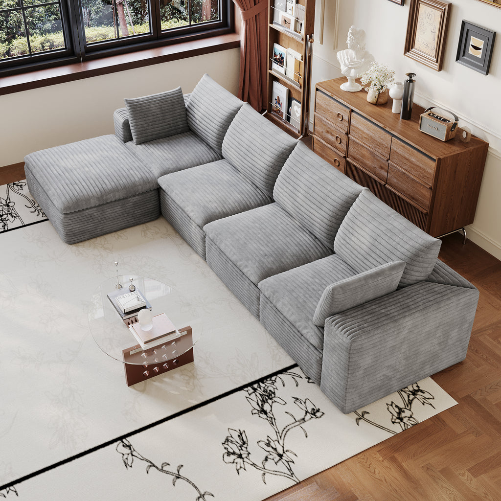 Cloud Sofa 134-Inch, Corduroy Fabric, Deep Seat, Grey