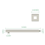 16" Wall Mounted Shower Arm with Flange, Brushed Nickel