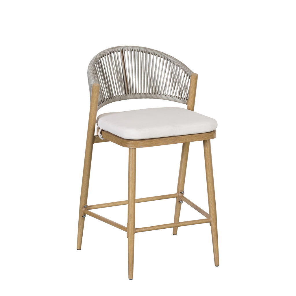 Outdoor 26" Seat Height Aluminum Frame Counter Stools with Rattan Backrest