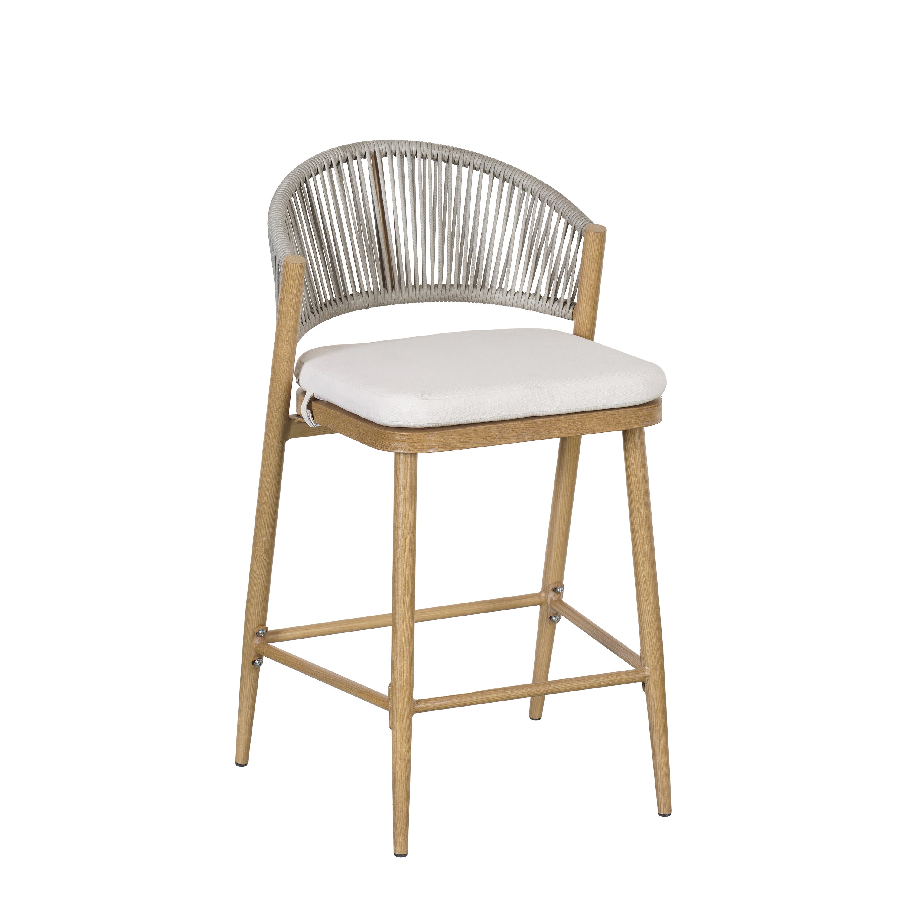 Outdoor 26" Seat Height Aluminum Frame Counter Stools with Rattan Backrest