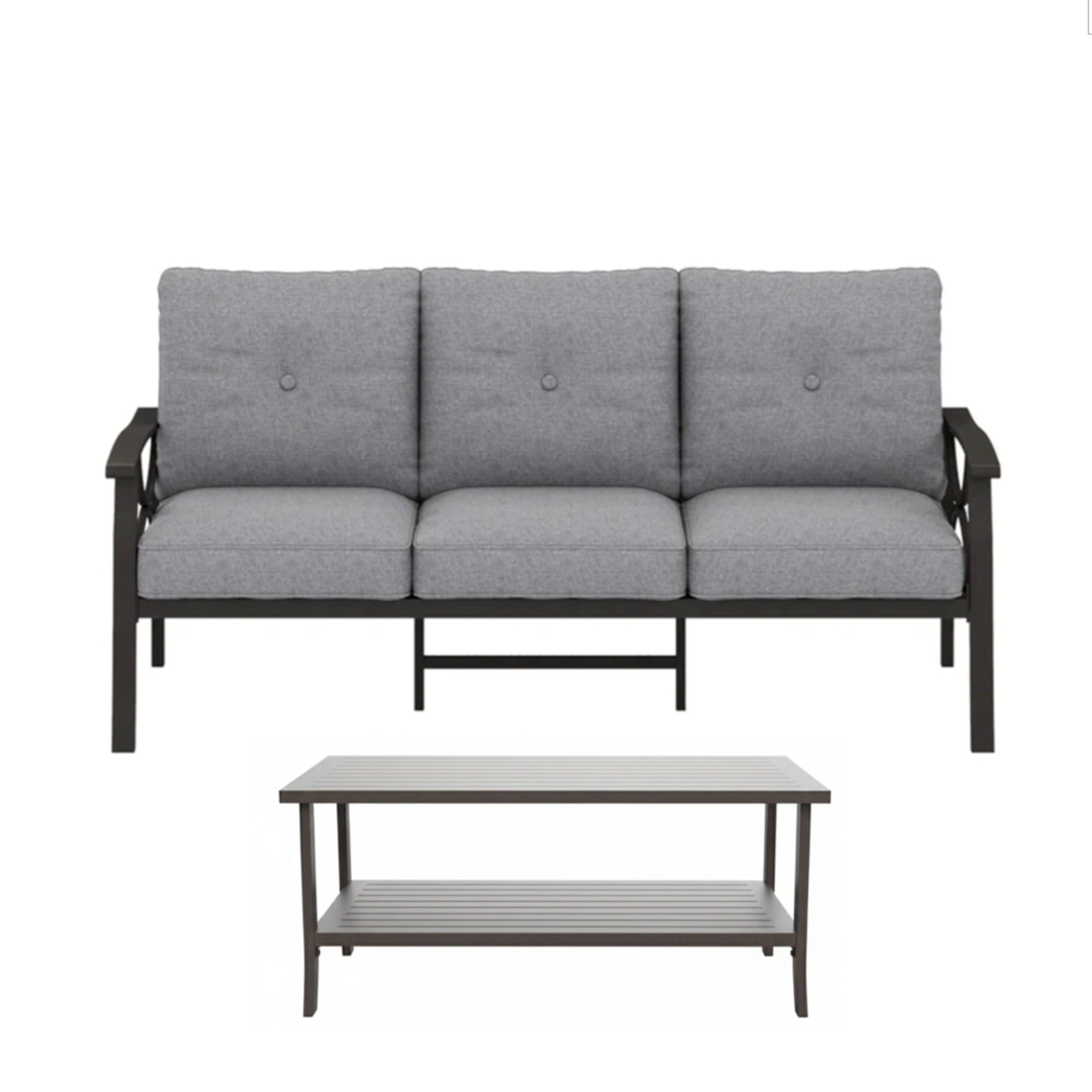 2 Piece Outdoor Patio Set, 70” All-Weather Metal 3-Seat Sofa