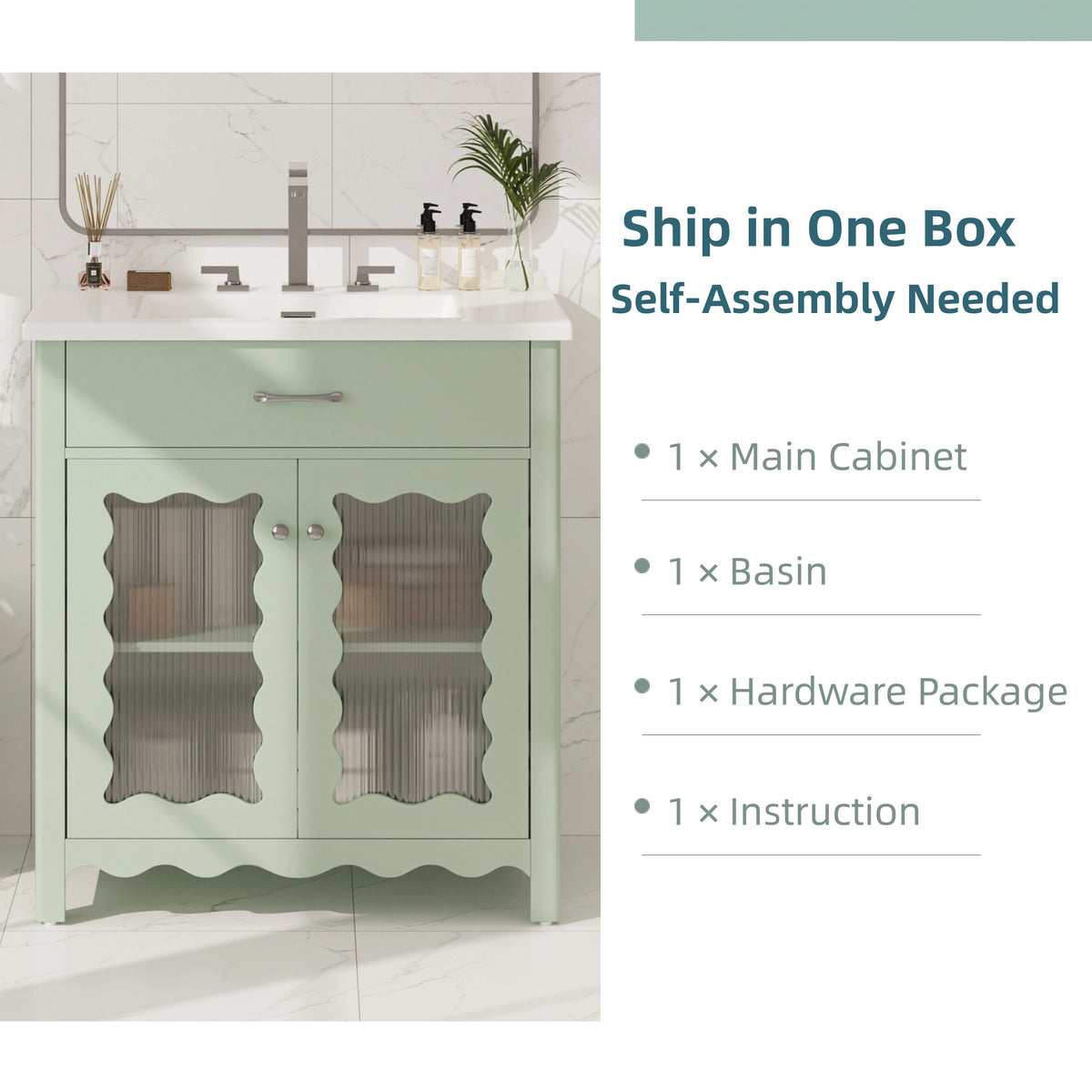 30 Inch Bathroom Vanity with Tempered Glass