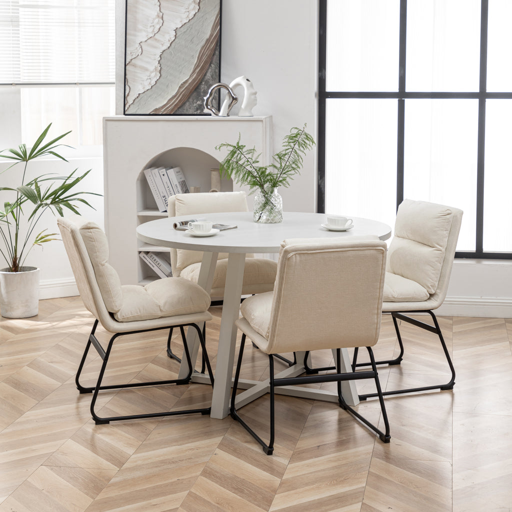 Innes 5-Piece Round Dining Set, Trestle Dining Table with 4 Stylish Chairs, Vanilla