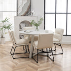 Innes 5-Piece Round Dining Set, Trestle Dining Table with 4 Stylish Chairs, Vanilla