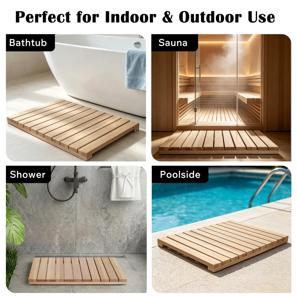 Cedar Wood Shower Mat - Non-Slip Slatted Wooden Bath Mat