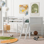 Full Size Wood Low Loft Bed with Ladder