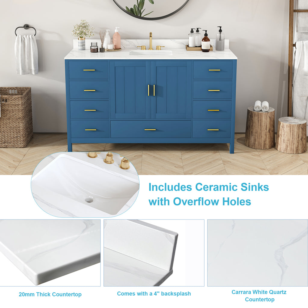 60" Modern Solid Wood Bathroom Vanity with Sink, 61" Carrara
