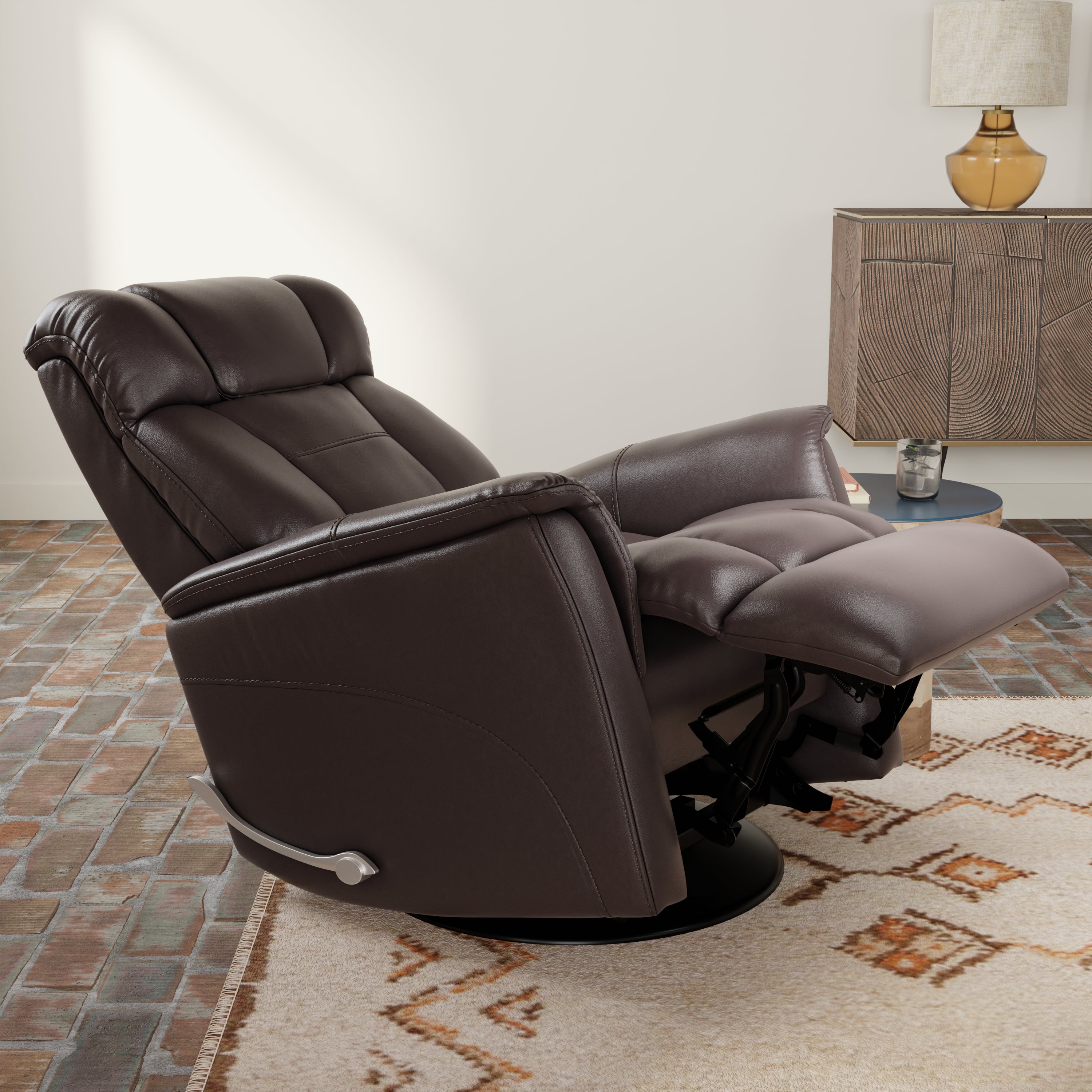 Global Home Swivel Glider Recliner with Adjustable Headrest & Footrest