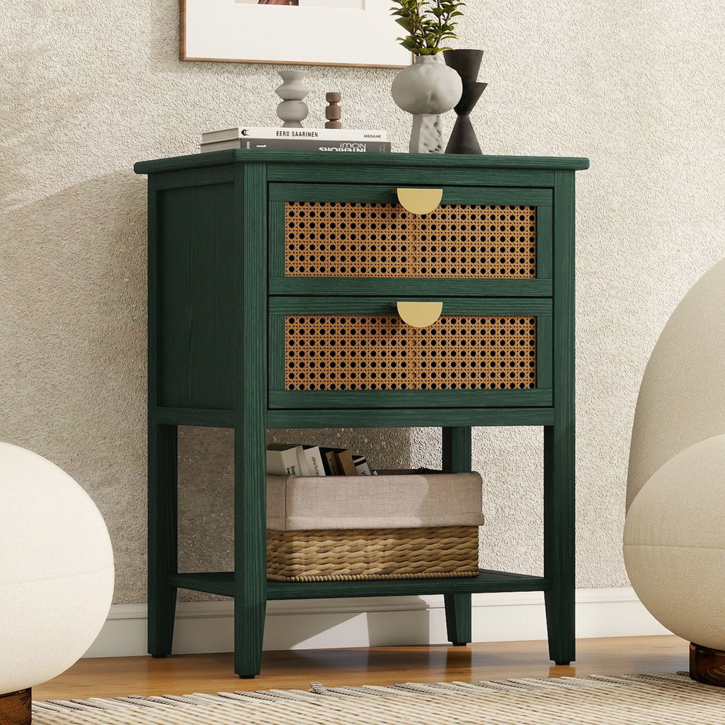 2 Drawer Side Table in Natural Rattan