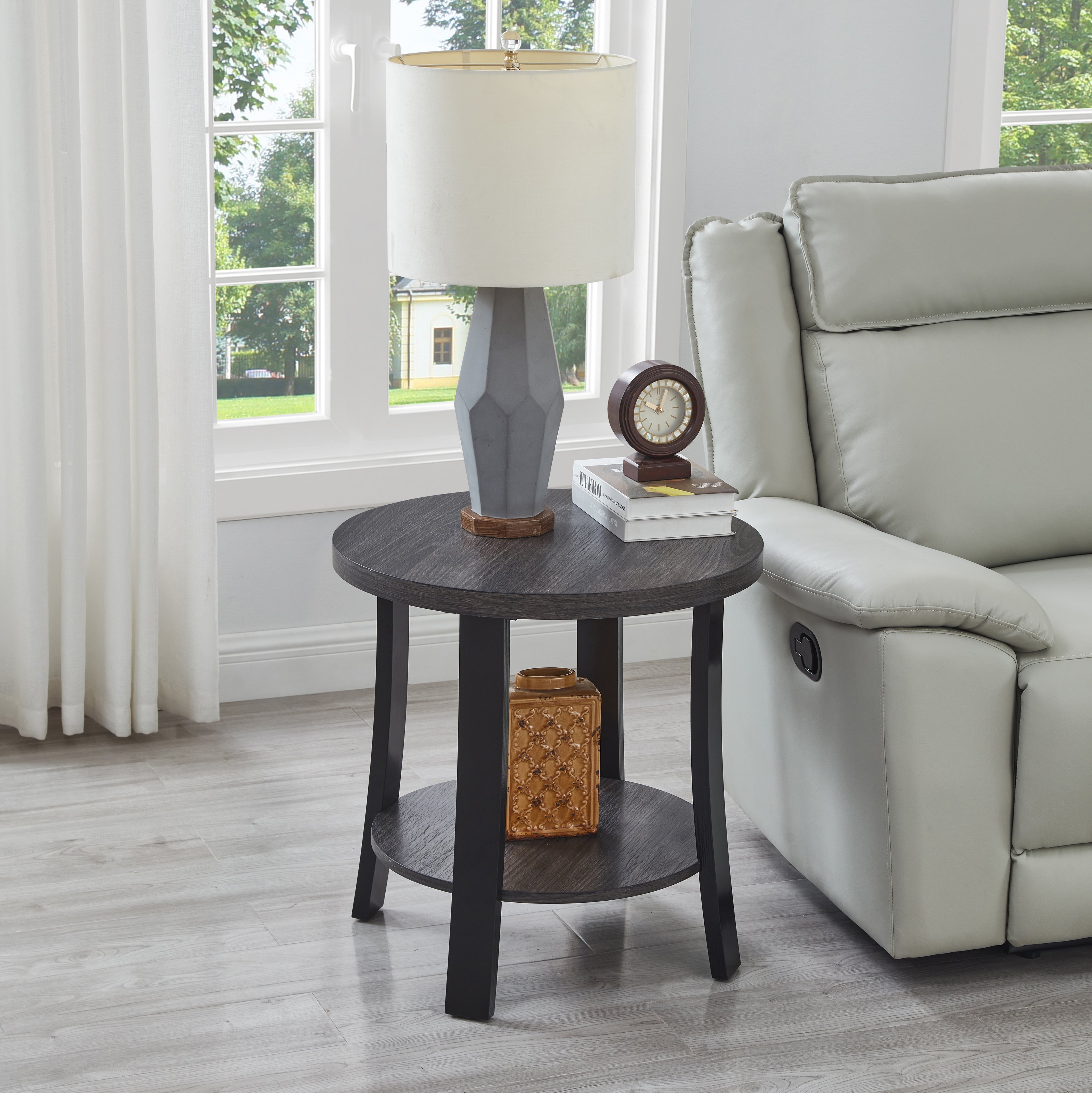 Anze Contemporary Oval Wood Shelf 3-Piece Coffee Table Set