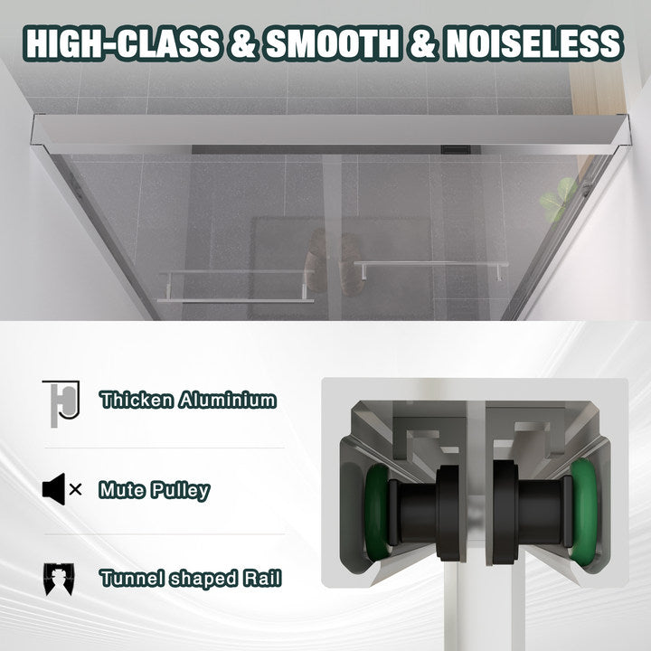 44-48"x76" Aluminum Frame Double Sliding Shower Door