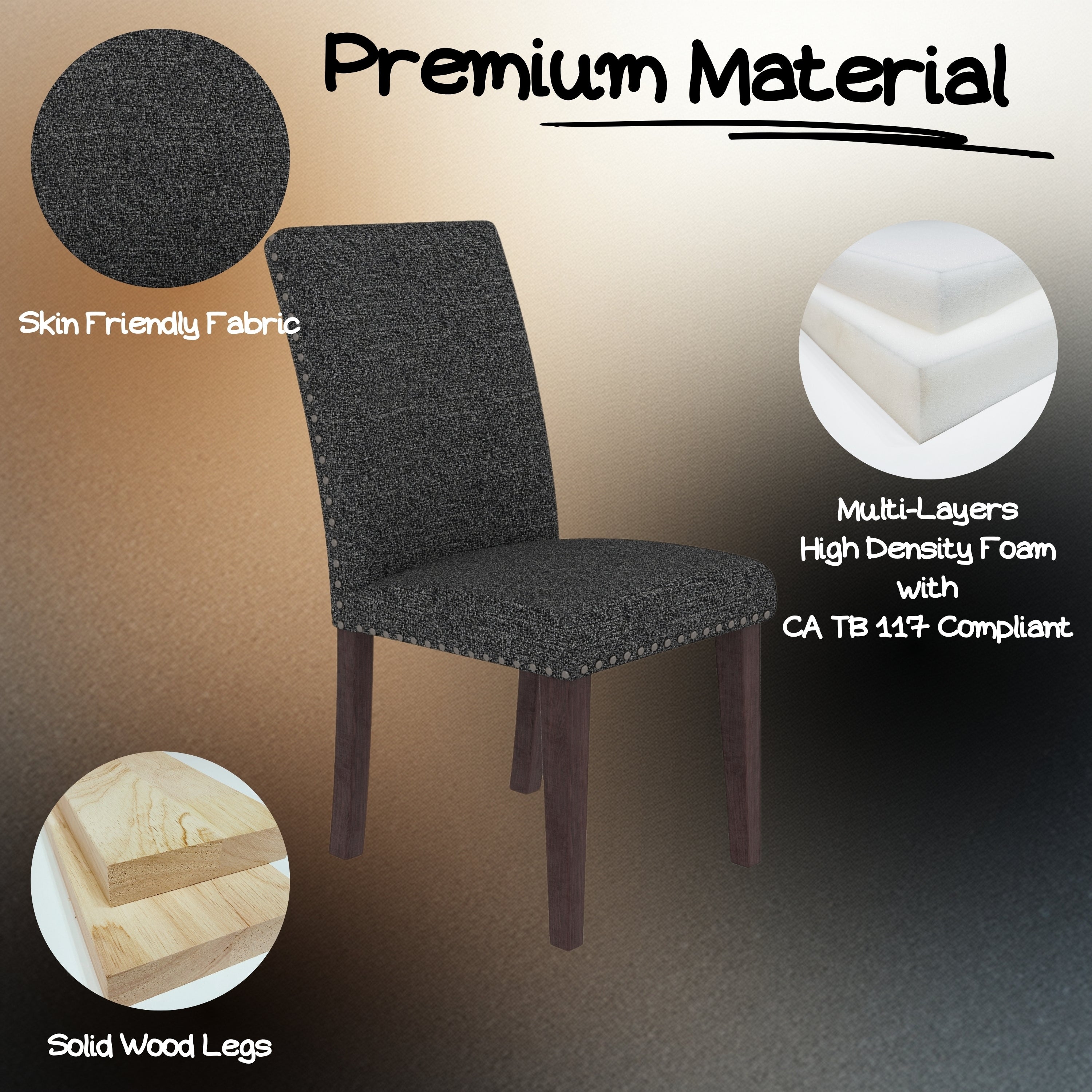 Upholstery Dining Chair Set of 2 in Grey and Brown