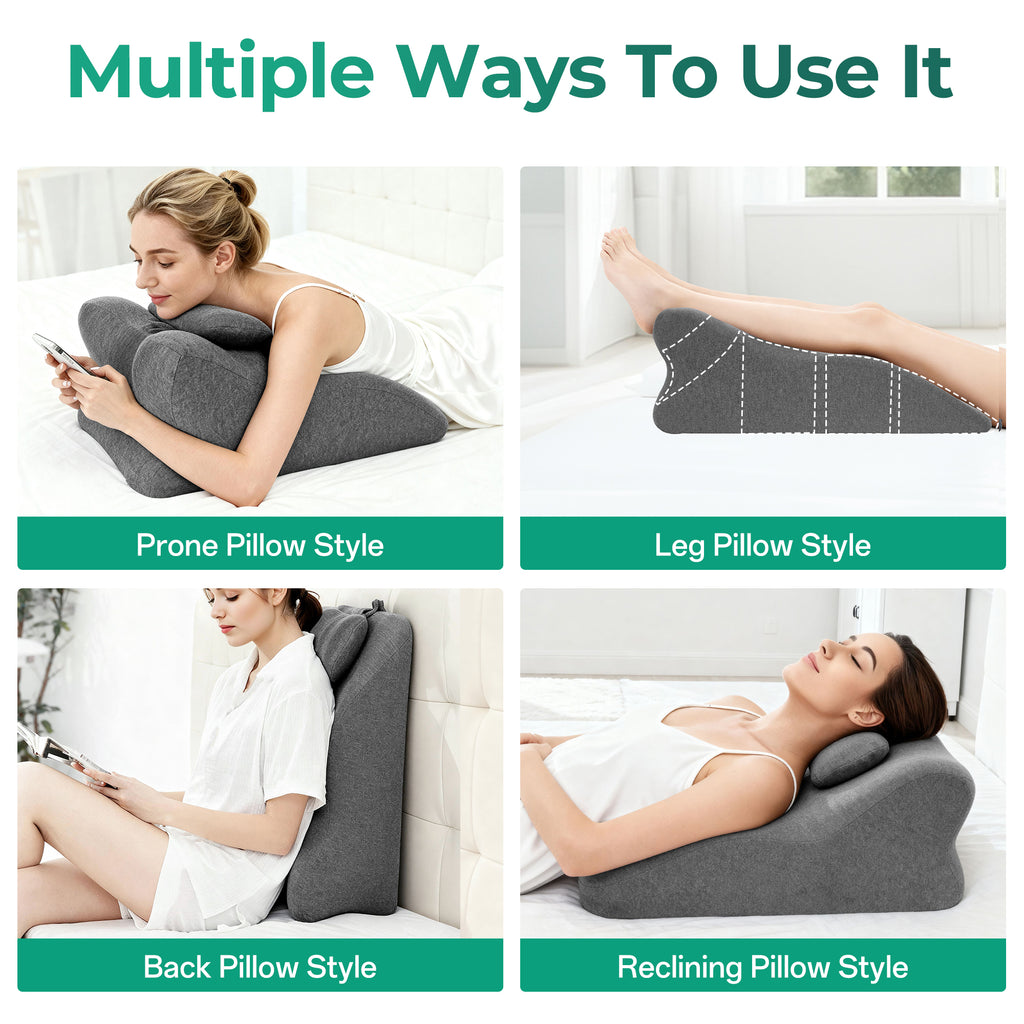 Ergonomic Spinal Posture Support Bed Pillow - Grey