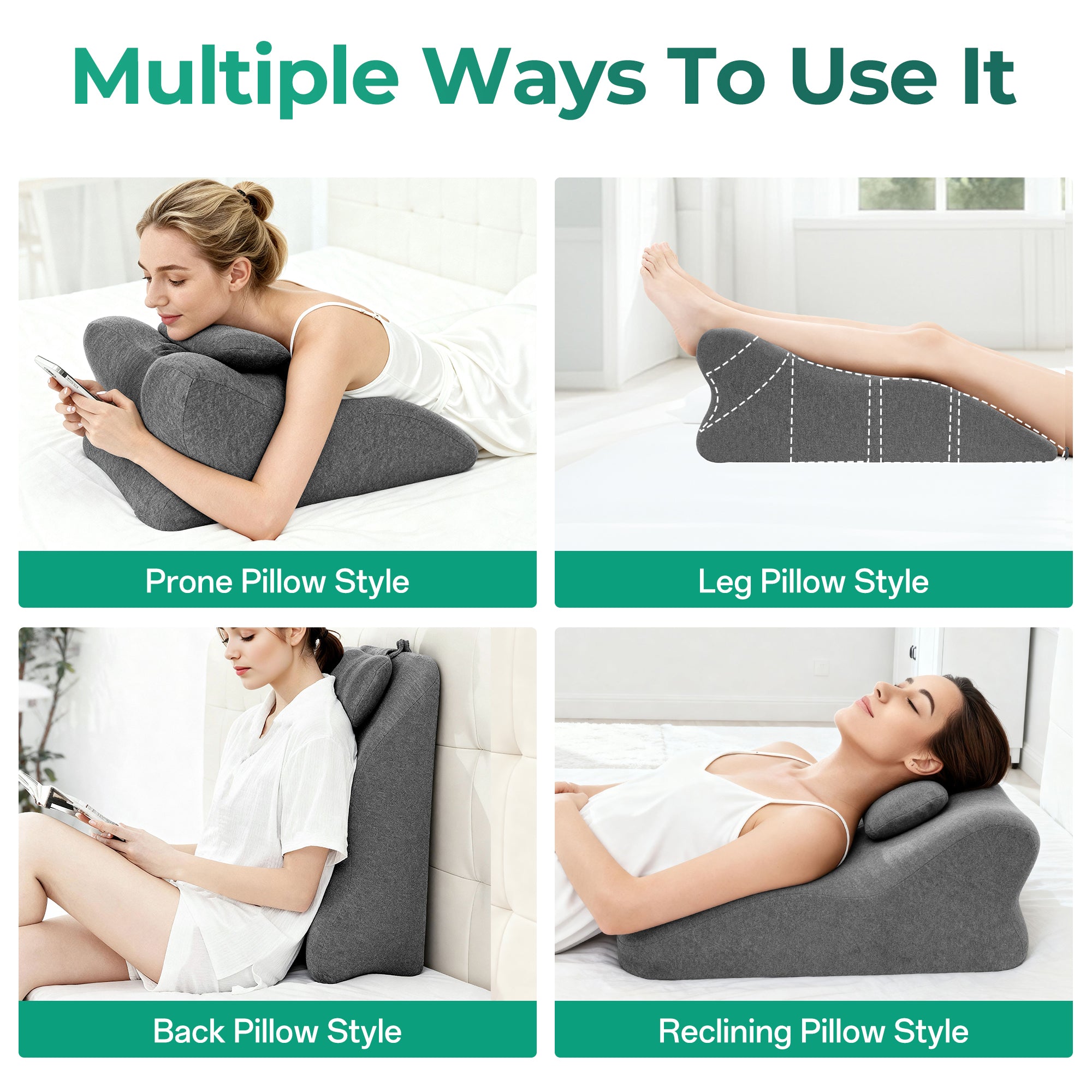 Ergonomic Spinal Posture Support Bed Pillow - Grey