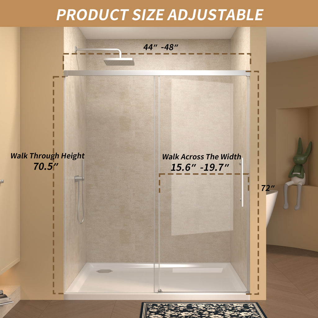 48" Width x 72" Height Single Sliding Shower Door