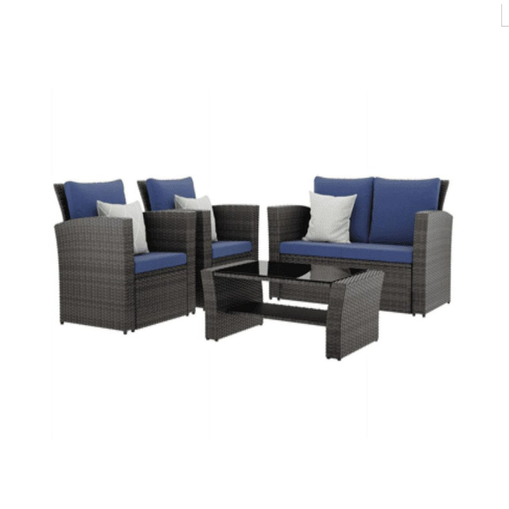 4-Piece Wicker Patio Conversation Set with Glass Table