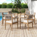 Braided Acacia Wood Outdoor Dining Chairs Set of 4