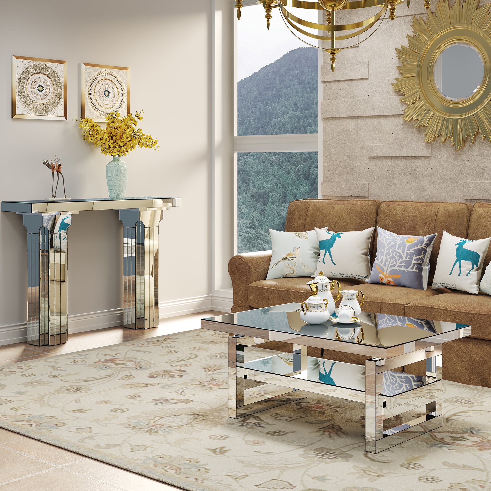 Mirrored Console Table Wide Bling