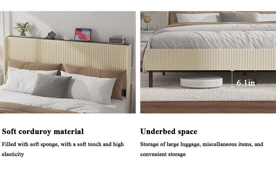 Queen Size Platform Bed with Charging Station
