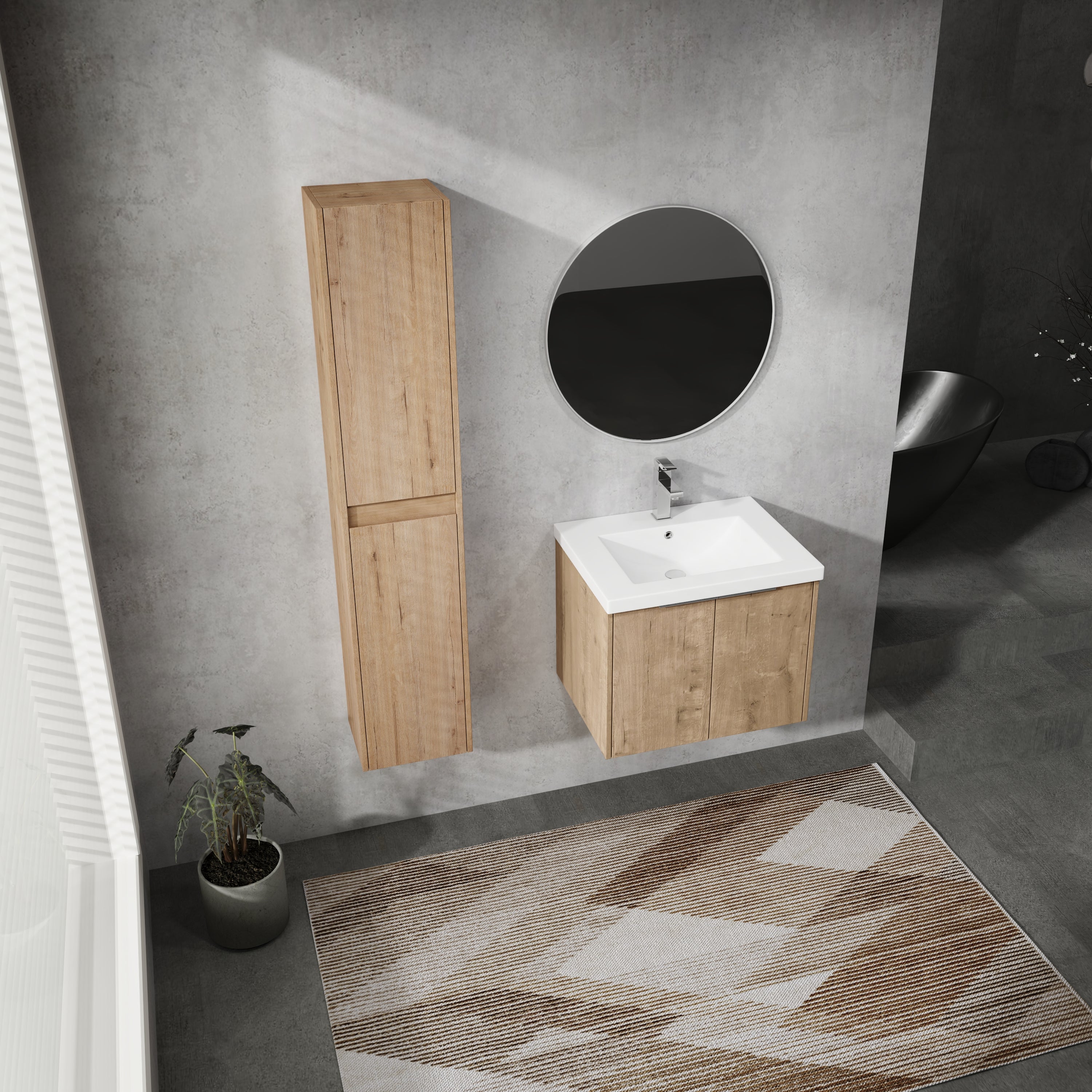 24" Wall-Mounted Bathroom Vanity With Sink and Side Cabinet