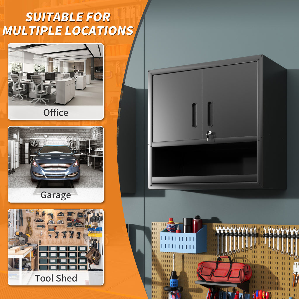 Metal Wall-Mounted Tool Storage Cabinet with Locking Door