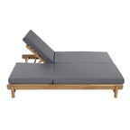 Light Teak Acacia Wood Double Chaise Lounger Set