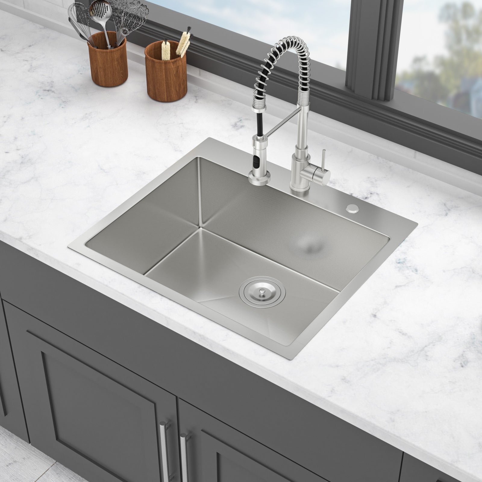 Stainless Steel Drop In Kitchen Sink - 25 x 22 x 10 Inch