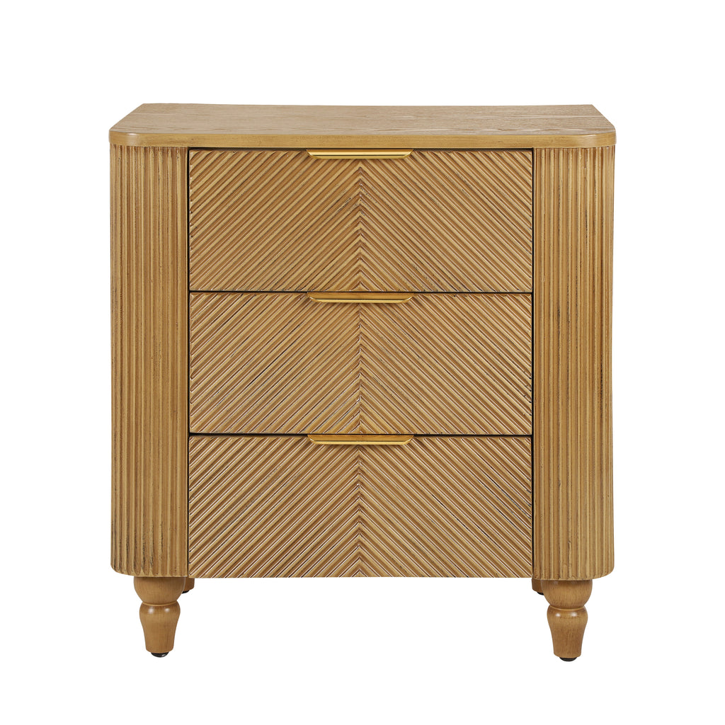 Mid-Century Fluted 3 Drawers Nightstand