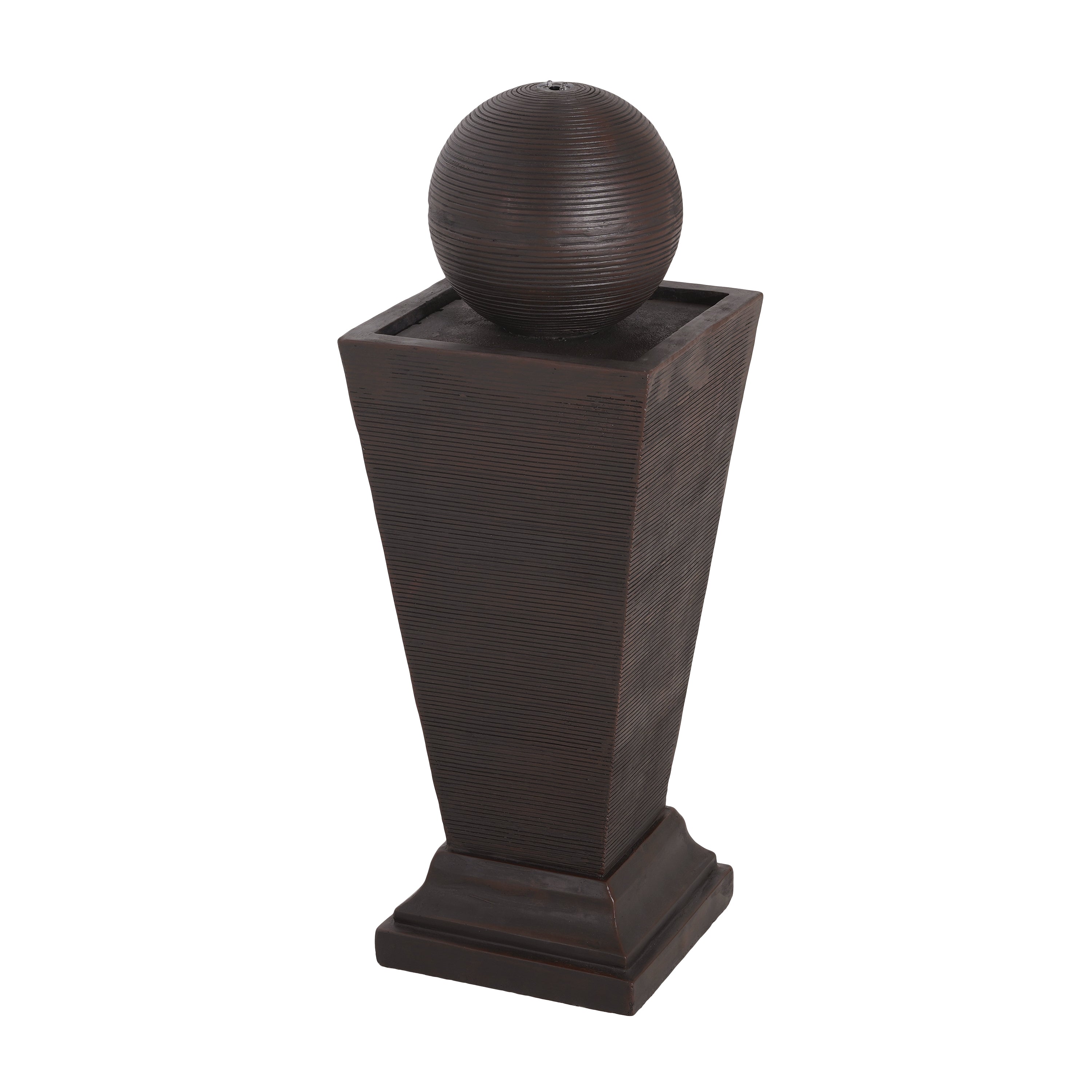 35.5' Dark Brown Concrete Tall Column Fountain with LED Lights