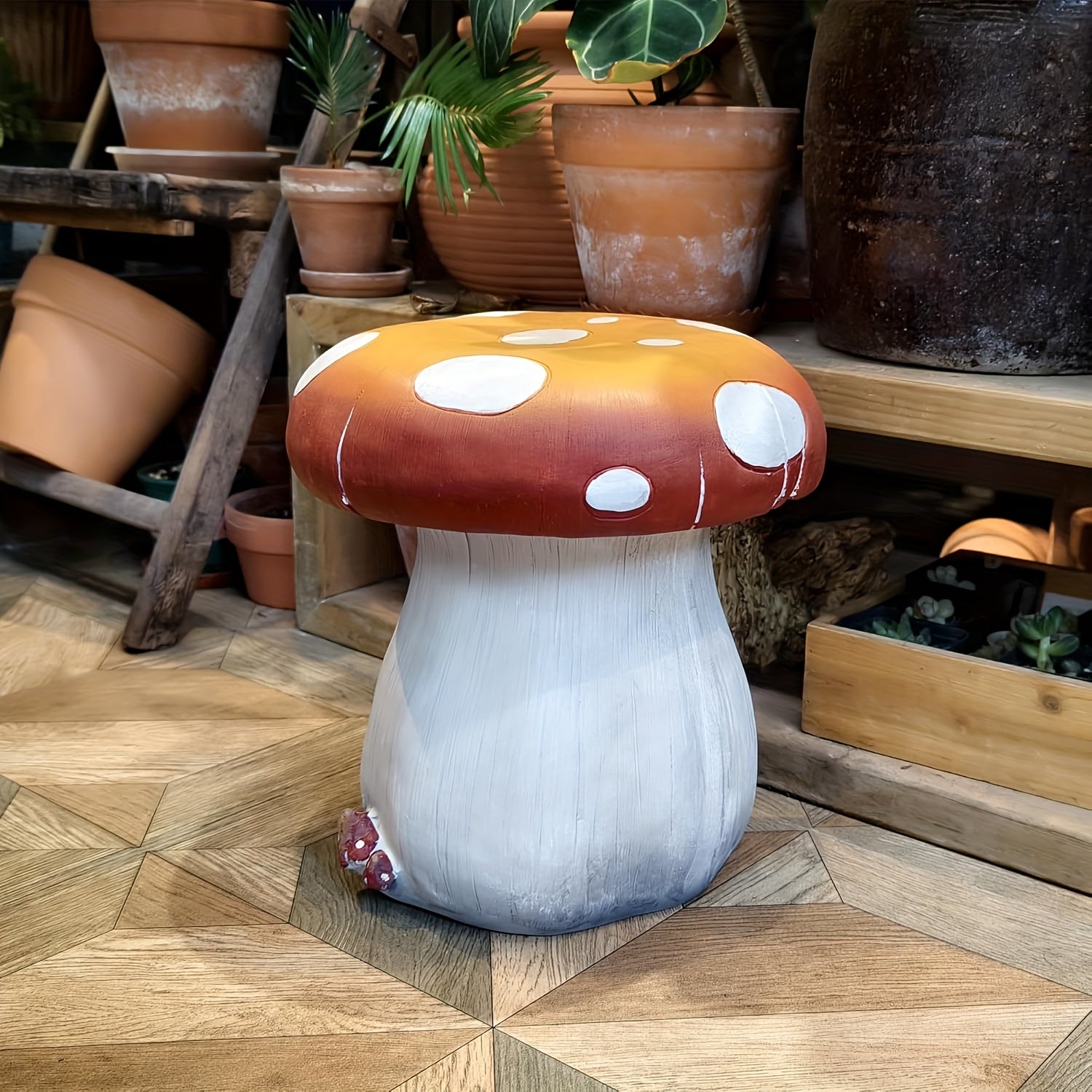 13.4" Oversized Mushroom Statue Stool