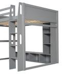 Wood Full Size Gaming Loft Bed with Desk and Multi-Storage Shelves