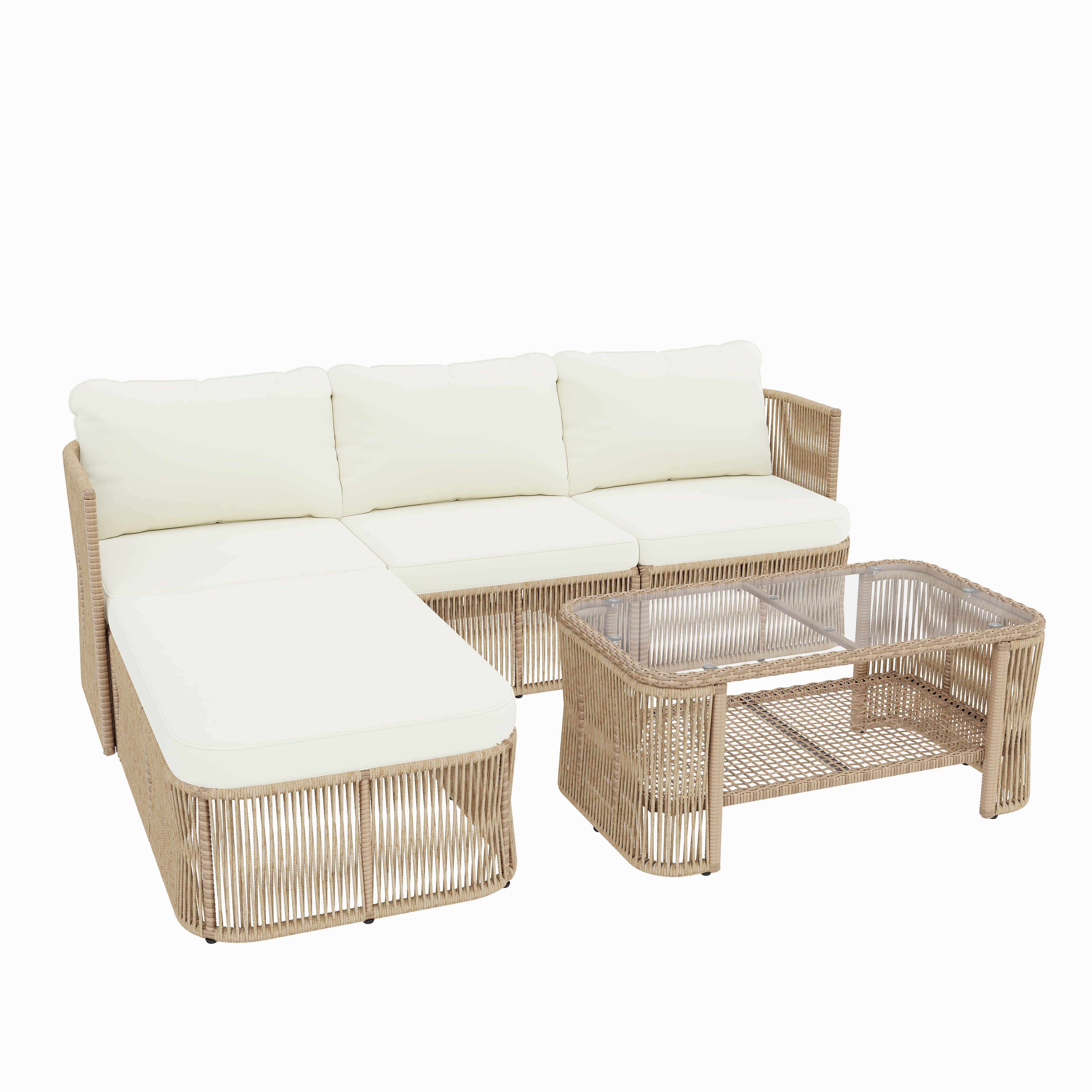 Outdoor PE Rattan Patio Furniture Set with Iron Frame, Dark