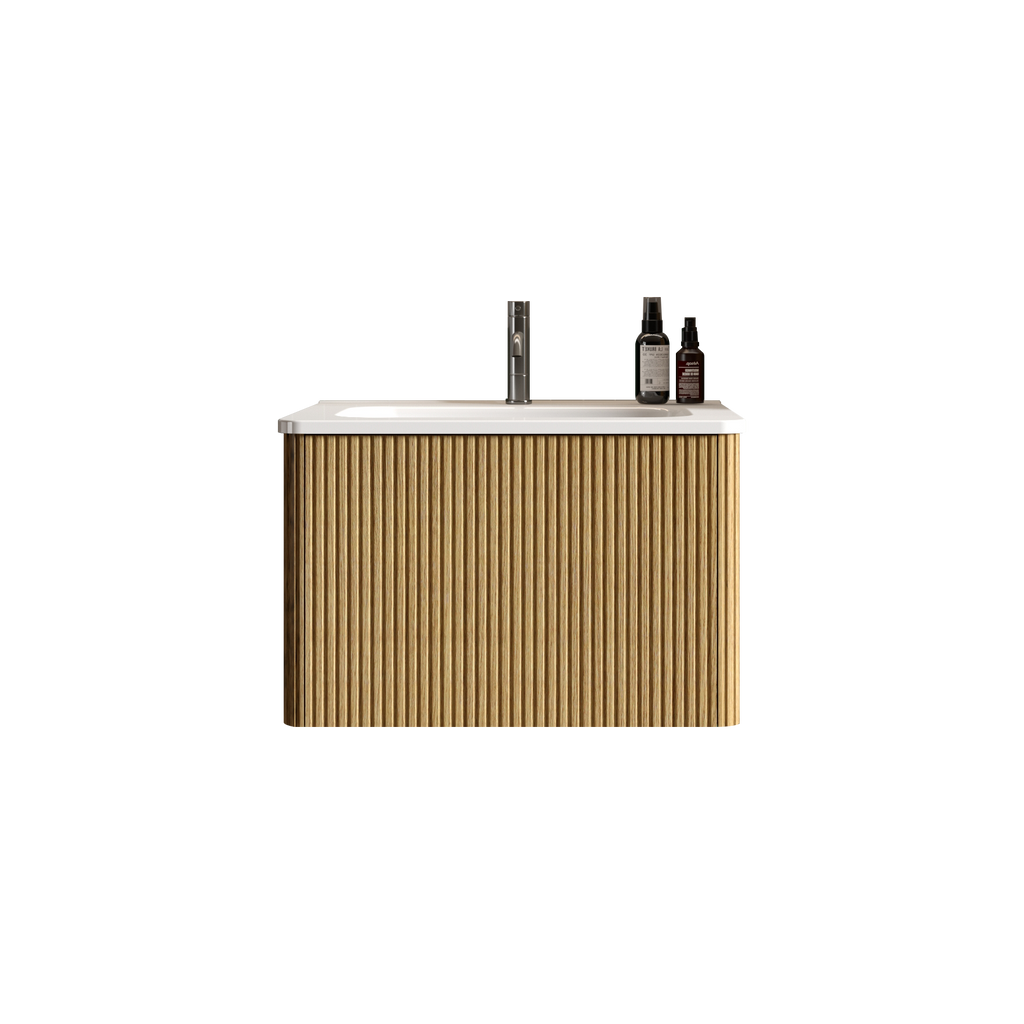 Etna 24-Inch Floating Bathroom Vanity, Oak Striped with White Ceramic Sink