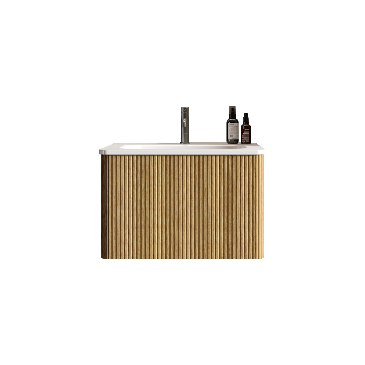 Etna 24-Inch Floating Bathroom Vanity, Oak Striped with White Ceramic Sink