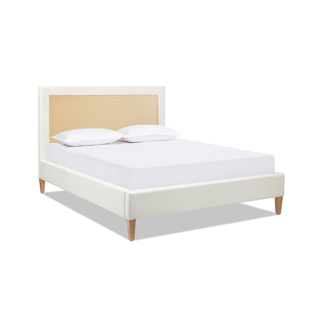 Haley Upholstered Cane-Back Platform Bed, Queen