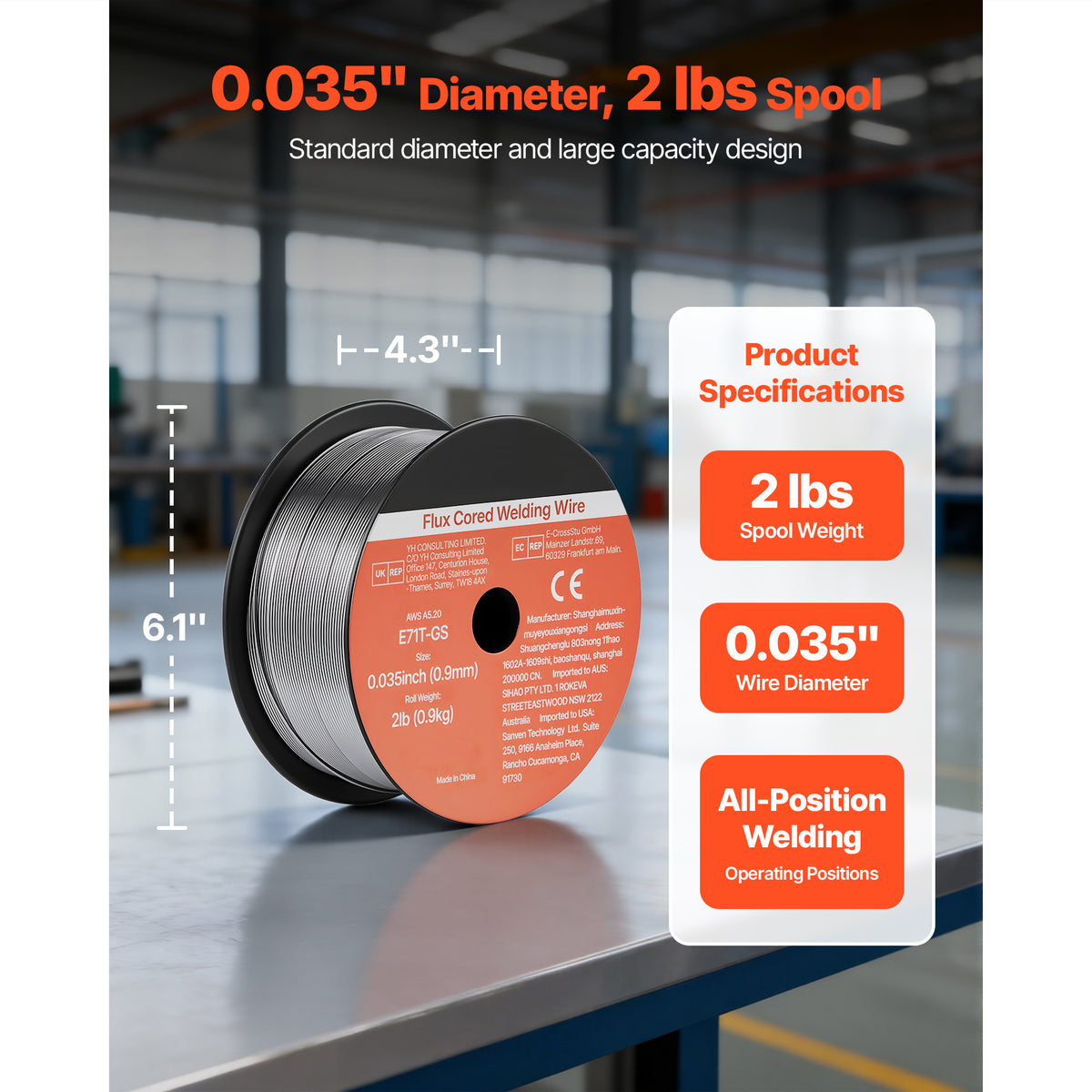Flux Core MIG Welding Wire, E71T-GS 0.035-inch, 2 LBS