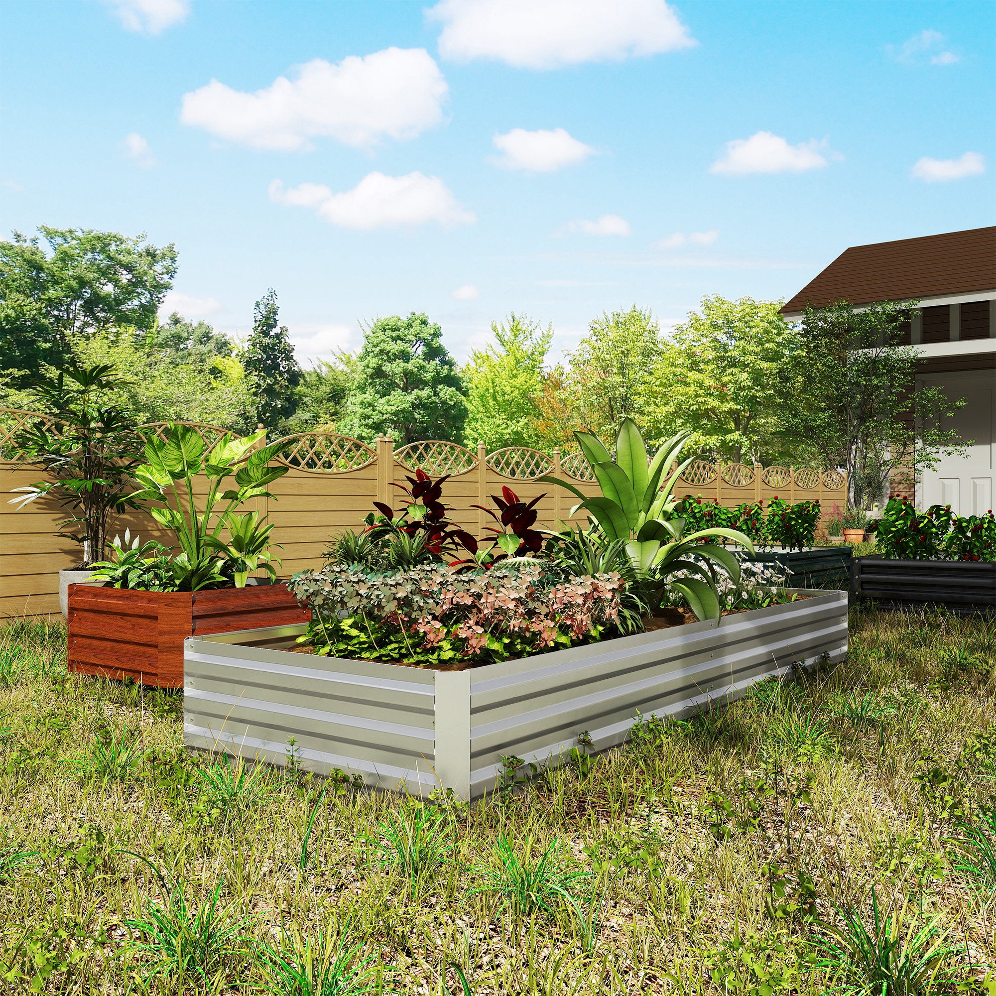 Outsunny 95" Galvanized Raised Garden Bed
