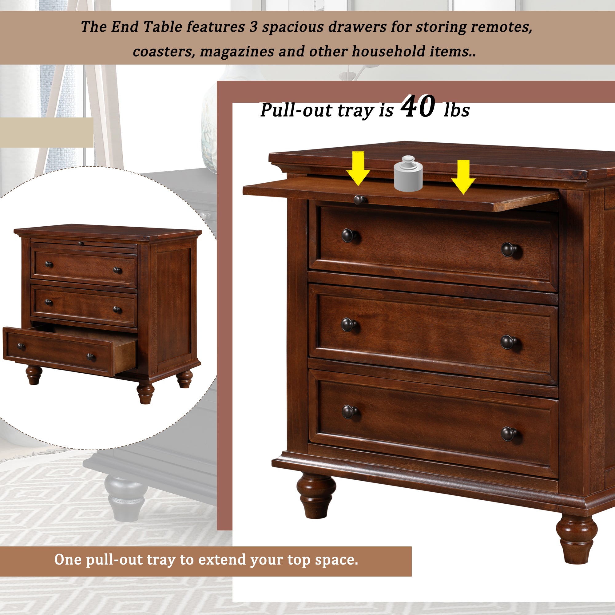U_STYLE 27.6'' Nightstand with Pine Wood Veneer