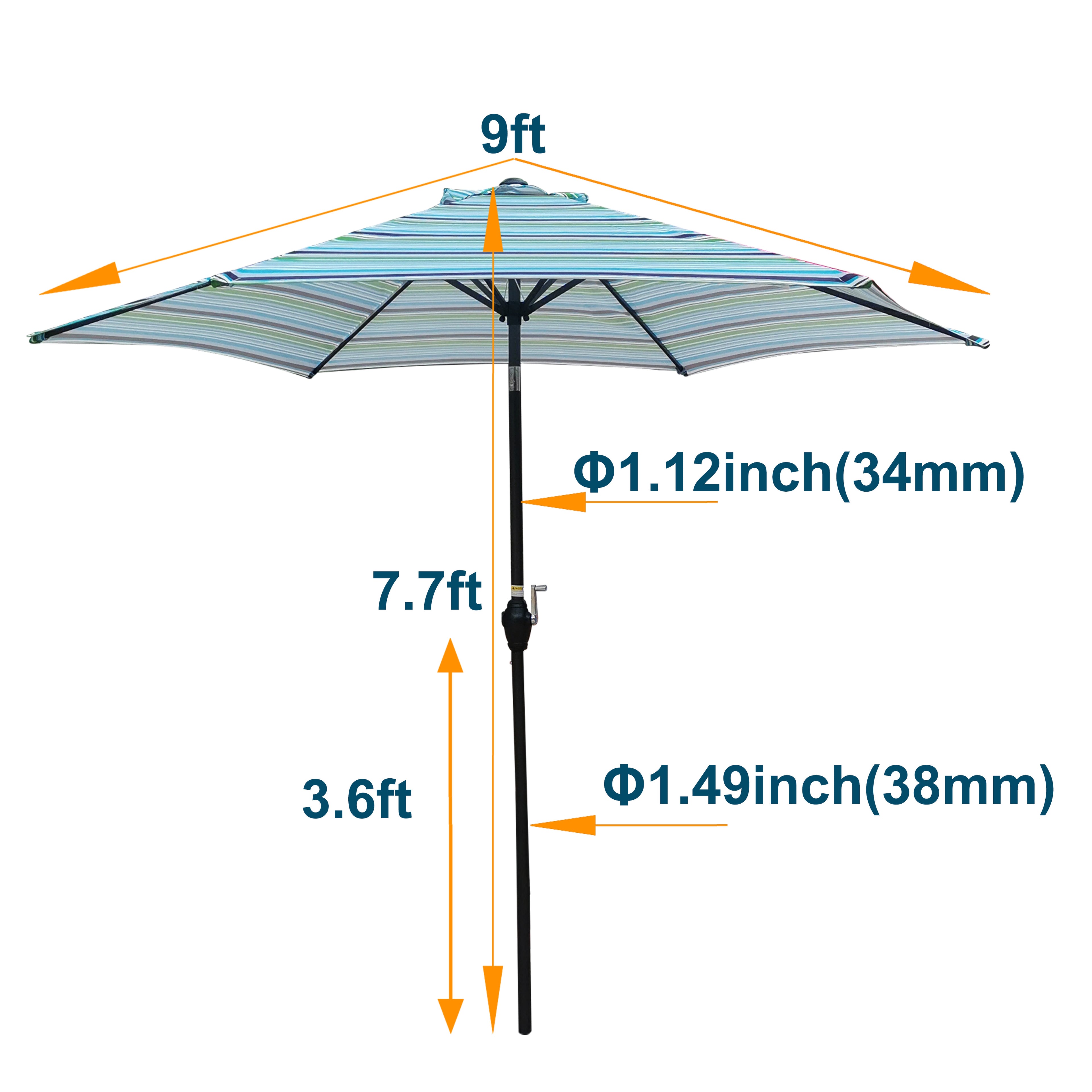 9Ft Umbrella - Blue Striped Canopy
