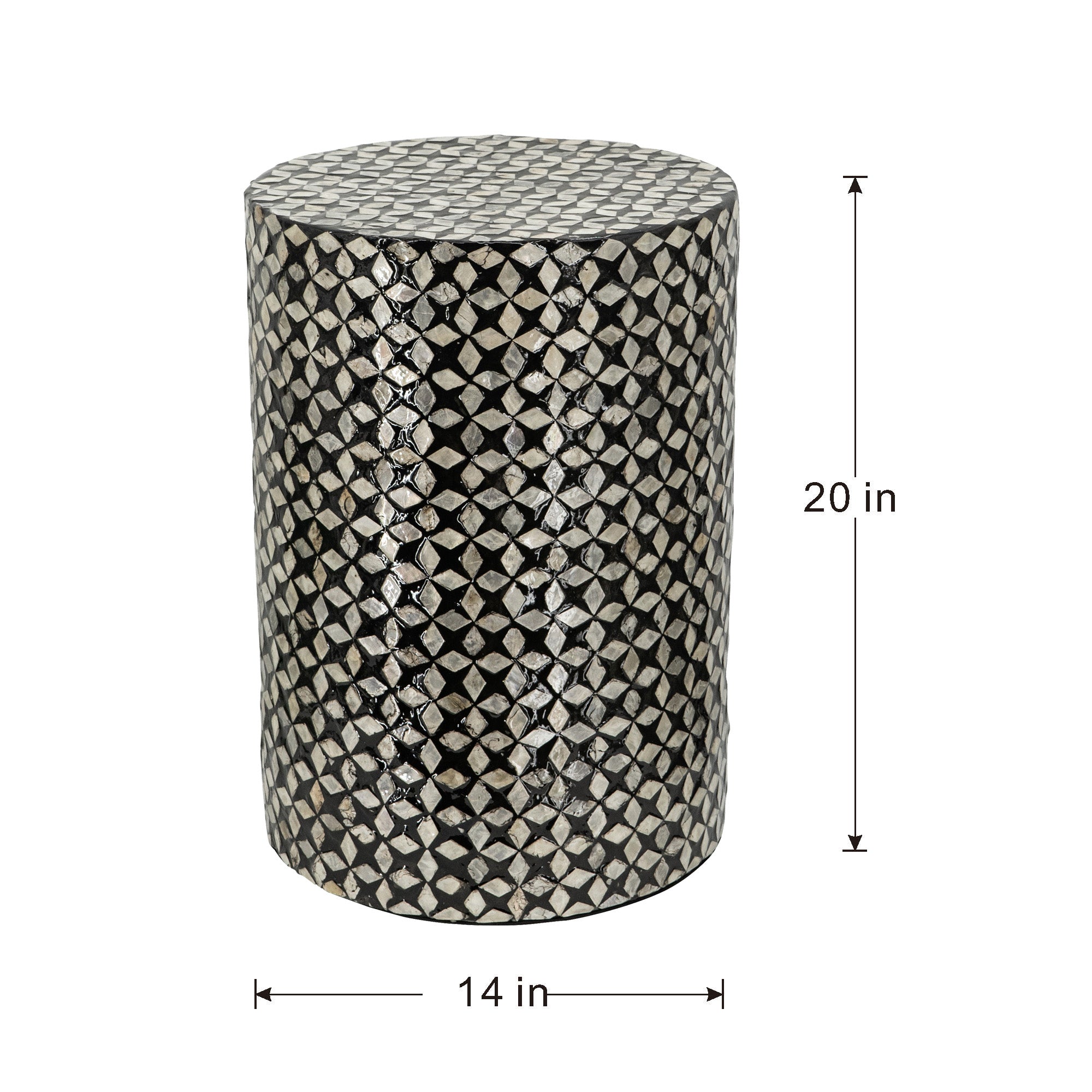 D14x20' Black Round Accent Capiz Stool, Garden Side Table