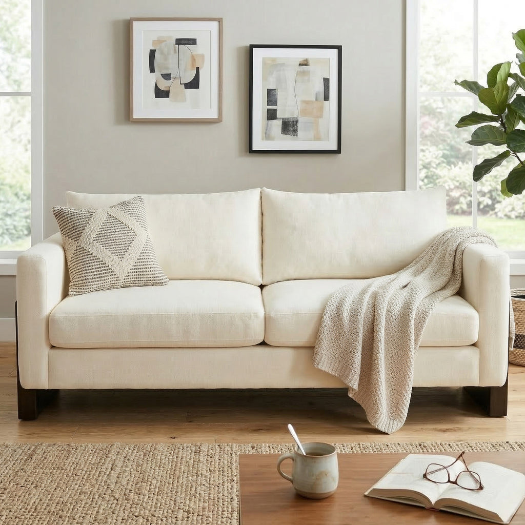 Modern 3-Seater Sofa with Rubberwood Legs