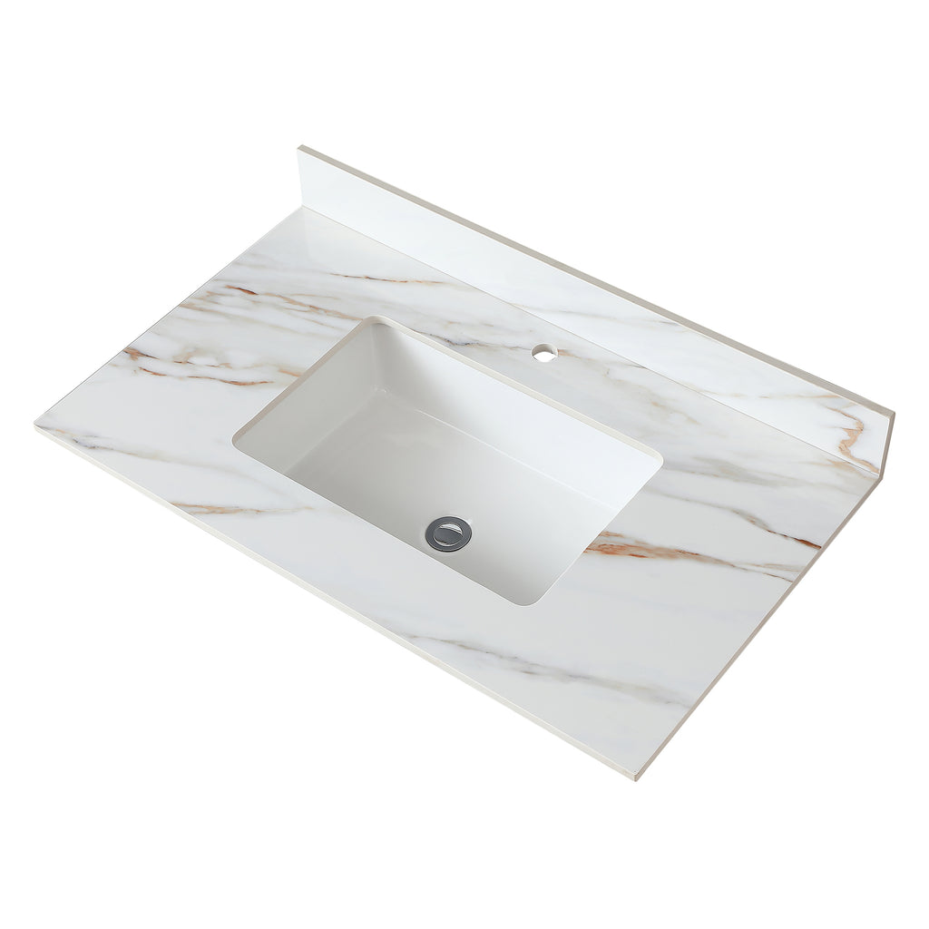 37 Inch Carrara Marble Vanity Top with Undermount Sink